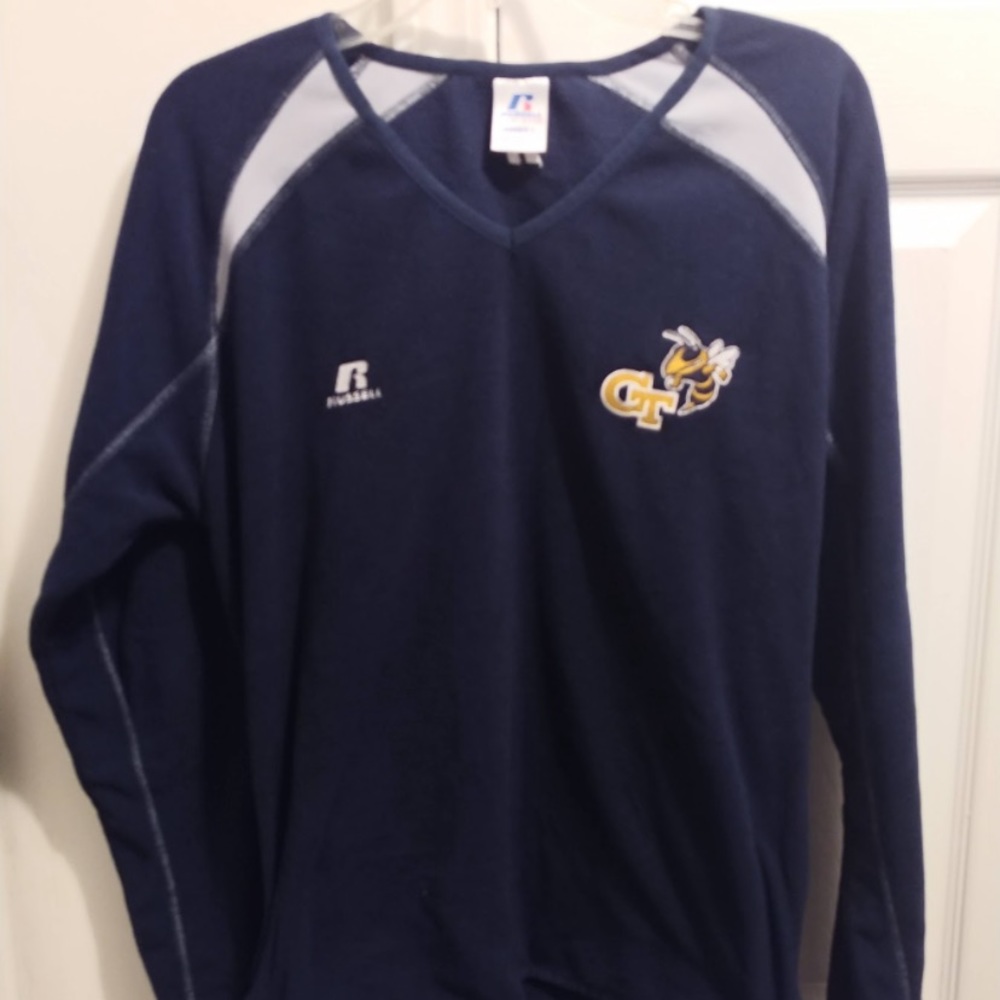 Georgia Tech Men’s V-Neck Russell Athletic Team Color Stitched logo Sweater